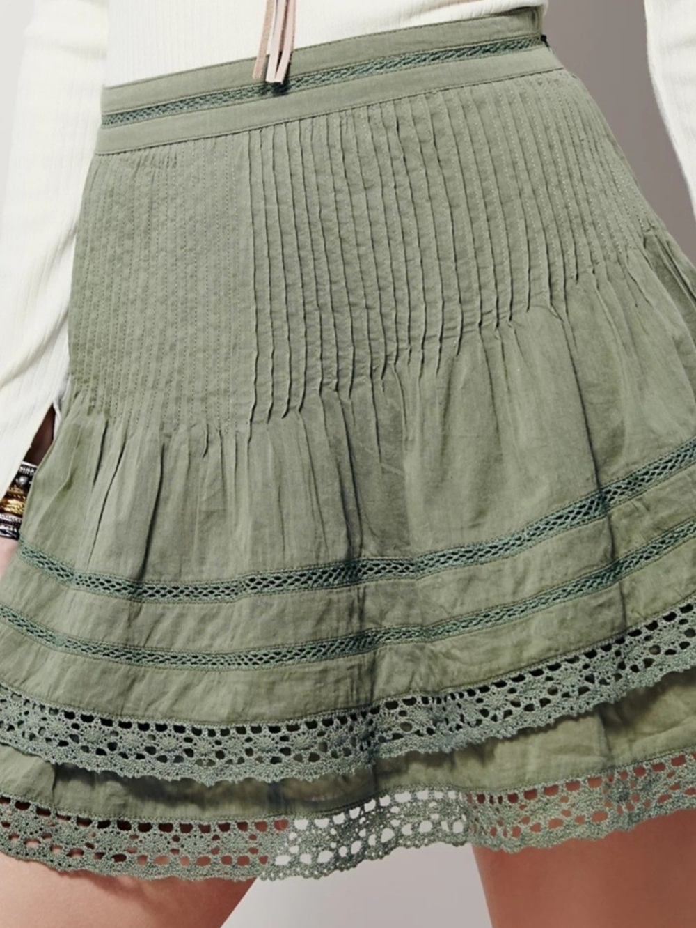 Free People Summer Nights Mini Skirt Green  Cotton